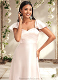 Aleena A-line V-Neck Floor-Length Stretch Satin Bridesmaid Dress With Bow STAP0025759