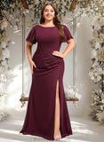 Janiya A-line Boat Neck Floor-Length Chiffon Bridesmaid Dress With Ruffle STAP0025827