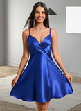 Edith A-line V-Neck Short Stretch Satin Homecoming Dress With Pleated STAP0025705