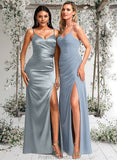 Danielle A-line V-Neck Floor-Length Stretch Satin Bridesmaid Dress STAP0025728