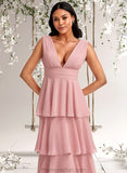 Wendy A-line V-Neck Floor-Length Chiffon Bridesmaid Dress STAP0025749