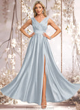 Michaelia A-line V-Neck Floor-Length Satin Prom Dresses STAP0025877