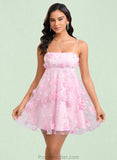 Marley A-line Straight Mini Lace Homecoming Dress With Bow Flower STAP0025670