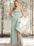 Taniya A-line Square Floor-Length Satin Bridesmaid Dress With Ruffle STAP0025736