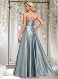 London A-line Halter Floor-Length Stretch Satin Bridesmaid Dress STAP0025783