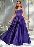 Kira Ball-Gown/Princess Scoop Floor-Length Satin Prom Dresses With Appliques Lace Beading STAP0025865