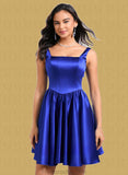 Scarlet A-line Square Short Satin Homecoming Dress With Bow STAP0025672