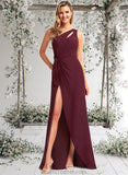 Raven A-line One Shoulder Floor-Length Chiffon Bridesmaid Dress STAP0025756