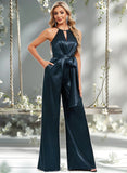 Winnie Jumpsuit/Pantsuit Halter Floor-Length Stretch Satin Bridesmaid Dress STAP0025805