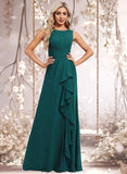 Jocelynn A-line Scoop Floor-Length Chiffon Bridesmaid Dress With Ruffle STAP0025814