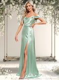 Alena A-line Cowl Cold Shoulder Floor-Length Stretch Satin Bridesmaid Dress With Bow Ruffle STAP0025807