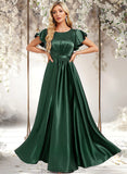 Carlee A-line Scoop Floor-Length Stretch Satin Bridesmaid Dress With Ruffle STAP0025770