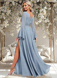 Georgia A-line V-Neck Floor-Length Chiffon Bridesmaid Dress STAP0025798