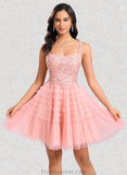 Leyla Ball-Gown/Princess Scoop Short Tulle Lace Homecoming Dress With Ruffle STAP0025676