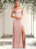 Jaylyn A-line Cold Shoulder Floor-Length Stretch Satin Bridesmaid Dress STAP0025747