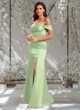 Mariam Trumpet/Mermaid Off the Shoulder Square Floor-Length Satin Prom Dresses With Ruffle STAP0025883