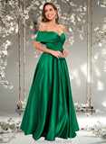 Giana Ball-Gown/Princess Off the Shoulder Floor-Length Satin Prom Dresses STAP0025871