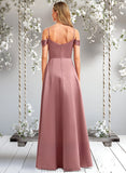 Yazmin A-line Cold Shoulder Floor-Length Satin Bridesmaid Dress STAP0025750