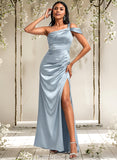 Sarai A-line One Shoulder Floor-Length Stretch Satin Bridesmaid Dress STAP0025725