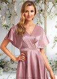 Kassidy A-line V-Neck Asymmetrical Stretch Satin Bridesmaid Dress STAP0025752