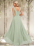 Destiney A-line V-Neck Asymmetrical Chiffon Bridesmaid Dress STAP0025809