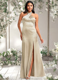 Marissa A-line Halter Floor-Length Stretch Satin Bridesmaid Dress STAP0025761