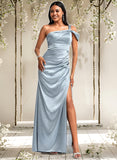 Sarai A-line One Shoulder Floor-Length Stretch Satin Bridesmaid Dress STAP0025725