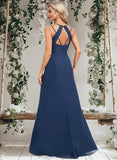 Lorelei A-line V-Neck Floor-Length Chiffon Bridesmaid Dress STAP0025803