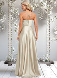 Jordyn A-line Square Floor-Length Satin Bridesmaid Dress STAP0025789