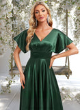 Karly A-line V-Neck Floor-Length Stretch Satin Bridesmaid Dress STAP0025782