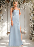 Uerica A-line V-Neck Floor-Length Satin Bridesmaid Dress STAP0025724