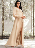 Leanna A-line V-Neck Floor-Length Chiffon Bridesmaid Dress STAP0025763