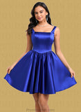 Scarlet A-line Square Short Satin Homecoming Dress With Bow STAP0025672