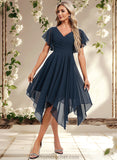 Jenna A-line V-Neck Asymmetrical Chiffon Bridesmaid Dress With Ruffle STAP0025804