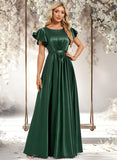 Carlee A-line Scoop Floor-Length Stretch Satin Bridesmaid Dress With Ruffle STAP0025770