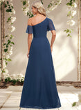 Lily A-line Asymmetrical Floor-Length Chiffon Bridesmaid Dress With Ruffle STAP0025801