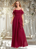 Olga A-line Cold Shoulder Floor-Length Chiffon Bridesmaid Dress With Ruffle STAP0025755