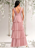 Wendy A-line V-Neck Floor-Length Chiffon Bridesmaid Dress STAP0025749