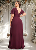 Janiya A-line Boat Neck Floor-Length Chiffon Bridesmaid Dress With Ruffle STAP0025827