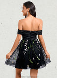 Nyasia A-line Off the Shoulder Short Tulle Lace Homecoming Dress With Embroidered STAP0025720