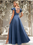 Londyn A-line Square Floor-Length Satin Bridesmaid Dress With Ruffle STAP0025774