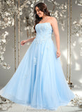 Jaylen Ball-Gown/Princess Straight Sweep Train Tulle Prom Dresses With Sequins Appliques Lace STAP0025864