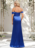 Roberta Trumpet/Mermaid Off the Shoulder Floor-Length Stretch Satin Bridesmaid Dress With Ruffle STAP0025800