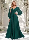 Leticia A-line V-Neck Floor-Length Chiffon Bridesmaid Dress STAP0025816