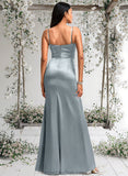 Danielle A-line V-Neck Floor-Length Stretch Satin Bridesmaid Dress STAP0025728