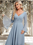 Georgia A-line V-Neck Floor-Length Chiffon Bridesmaid Dress STAP0025798