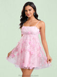 Marley A-line Straight Mini Lace Homecoming Dress With Bow Flower STAP0025670