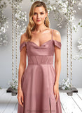 Yazmin A-line Cold Shoulder Floor-Length Satin Bridesmaid Dress STAP0025750