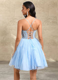 Sanaa Ball-Gown/Princess Sweetheart Short Lace Tulle Homecoming Dress With Ruffle STAP0025707