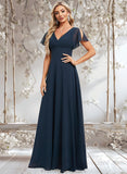 Madelynn A-line V-Neck Floor-Length Chiffon Bridesmaid Dress STAP0025806